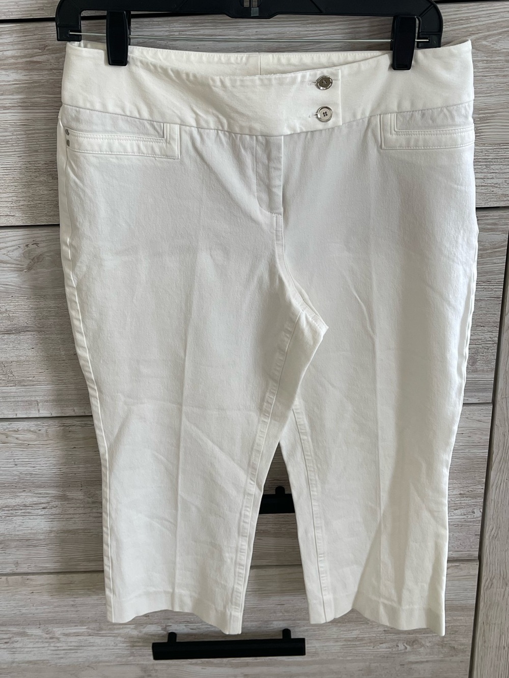 Alfani White Stretch Crop Capri Pants Petite 10P Double Button Y2K